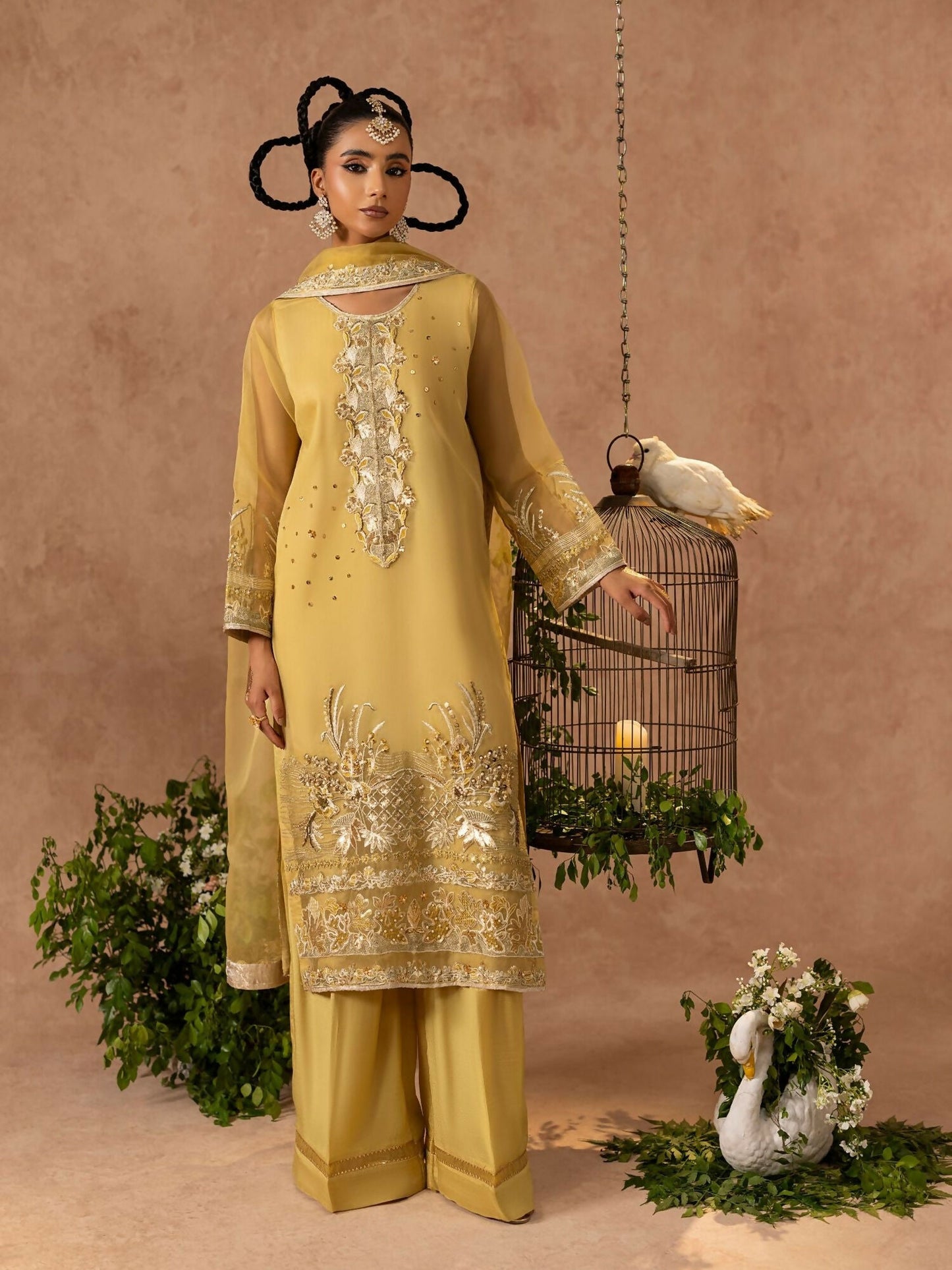 Shurooq Geet Organza Embroidered Stitched 3-Piece Suit-Jhoomar