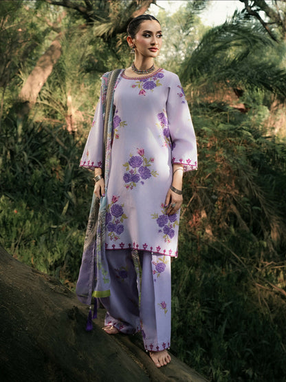 Hemstitch Lawn Embroidered Stitched 3-Piece Suit-Lavender