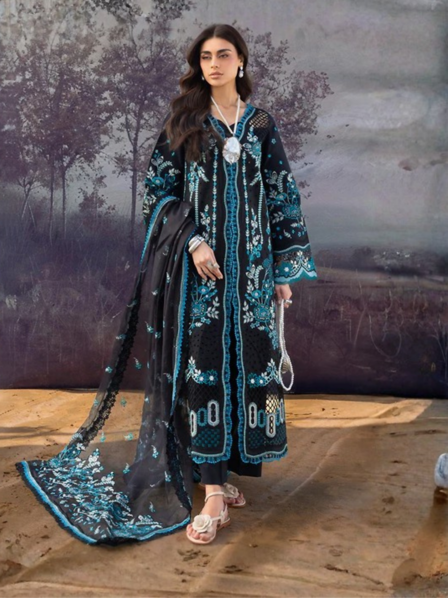 Mahnur Sirene Luxury Lawn'26 Embroidered Stitched 3-Piece Suit-S-16