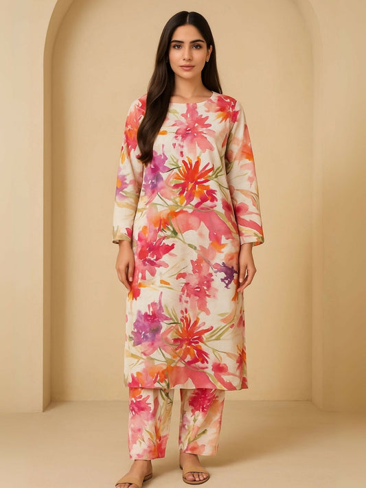 Bin Shaukat unstitched 2-piece digital lawn suit with all-over print and matching printed trouser.