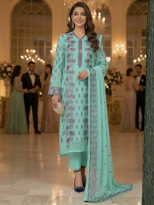 Duas Boutique Chiffon Embellished Unstitched 2-Piece Suit-Style 18