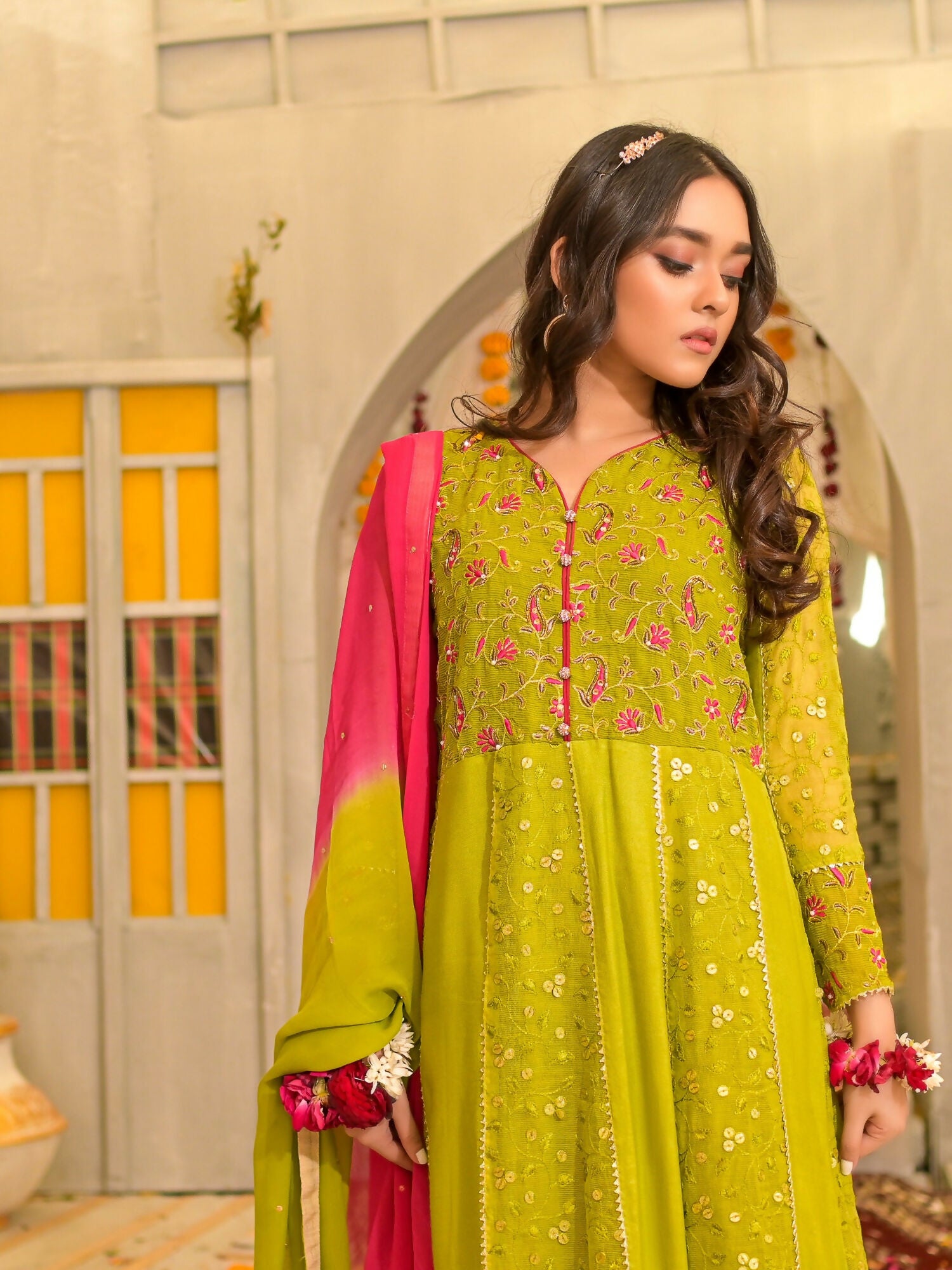 Ruby's Couture Poshak Khadi Net Embellished Stitched 2-Piece Suit-Hoorain