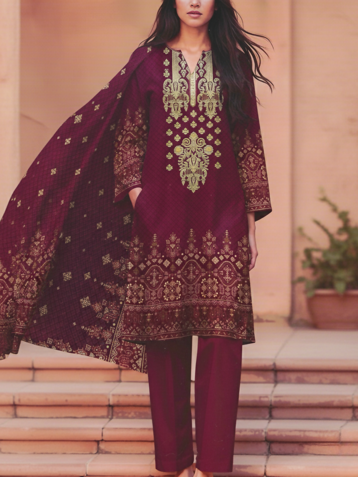 Bin Rehman Lawn Embroidered Unstitched 3-Piece Suit-D-126