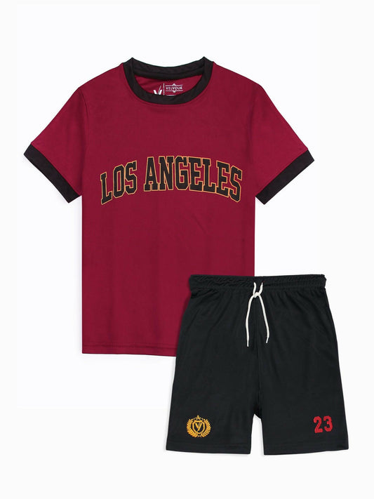 Maroon and Black Velvour Boys & Girls Printed Track Suit-VST62-C