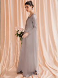 Allure By IH Silver Night Tussel Silk Embroidered Kaftan Set-Ether
