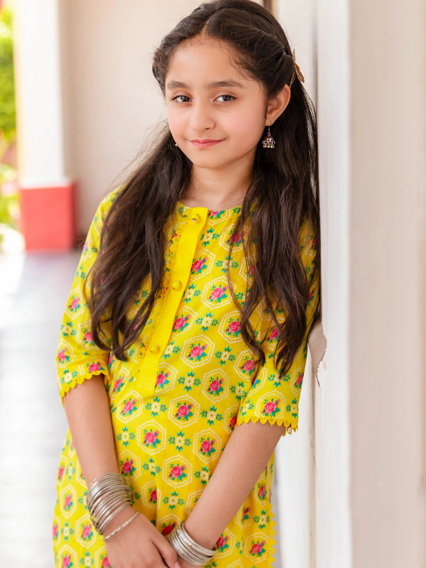 Kidoz Kloset Cotton Printed Stitched 2-Piece Suit-Daisy-Printed Yellow Kurta
