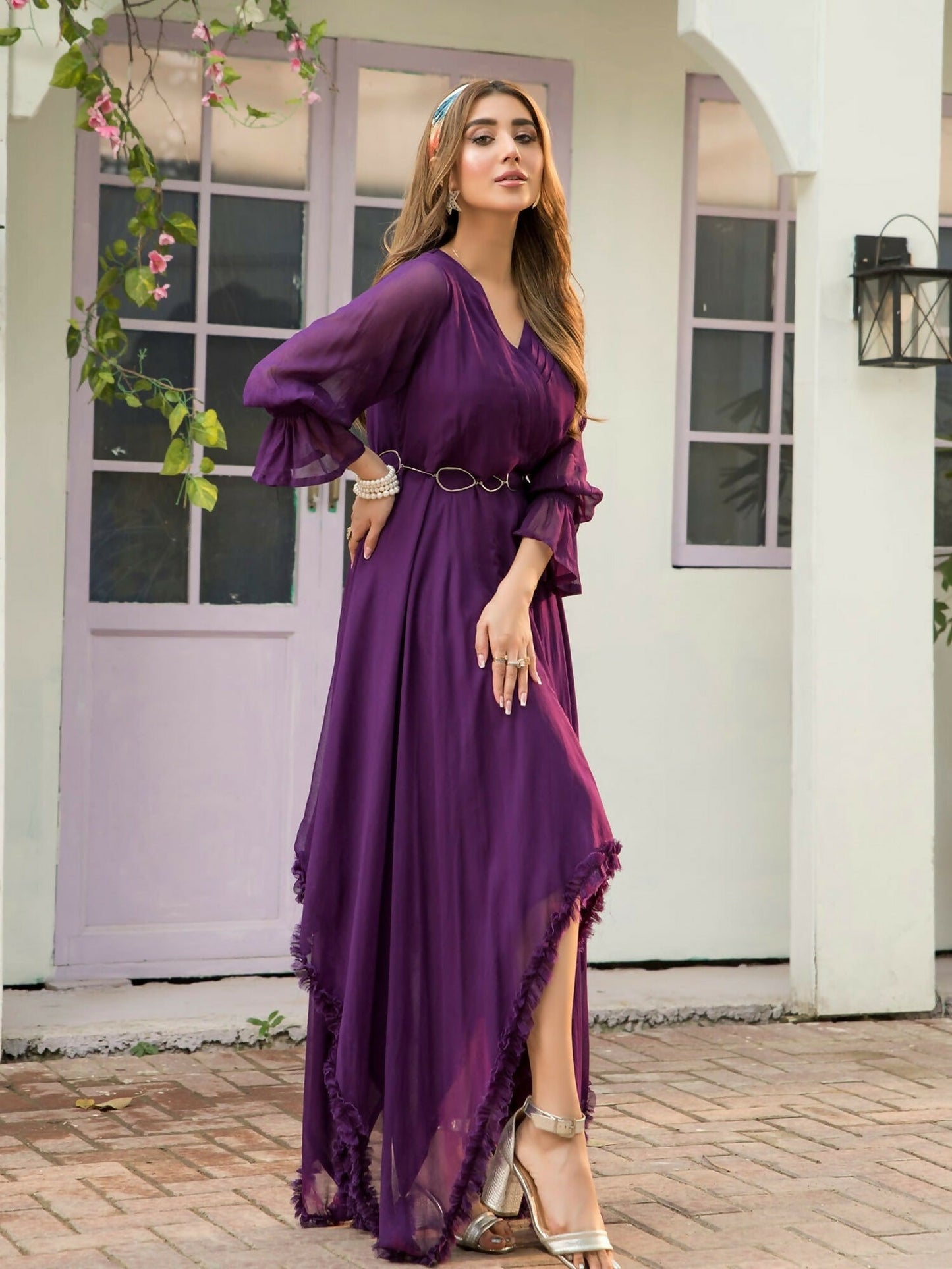 Panache Apparel Chiffon Maxi Dress-Mulberry
