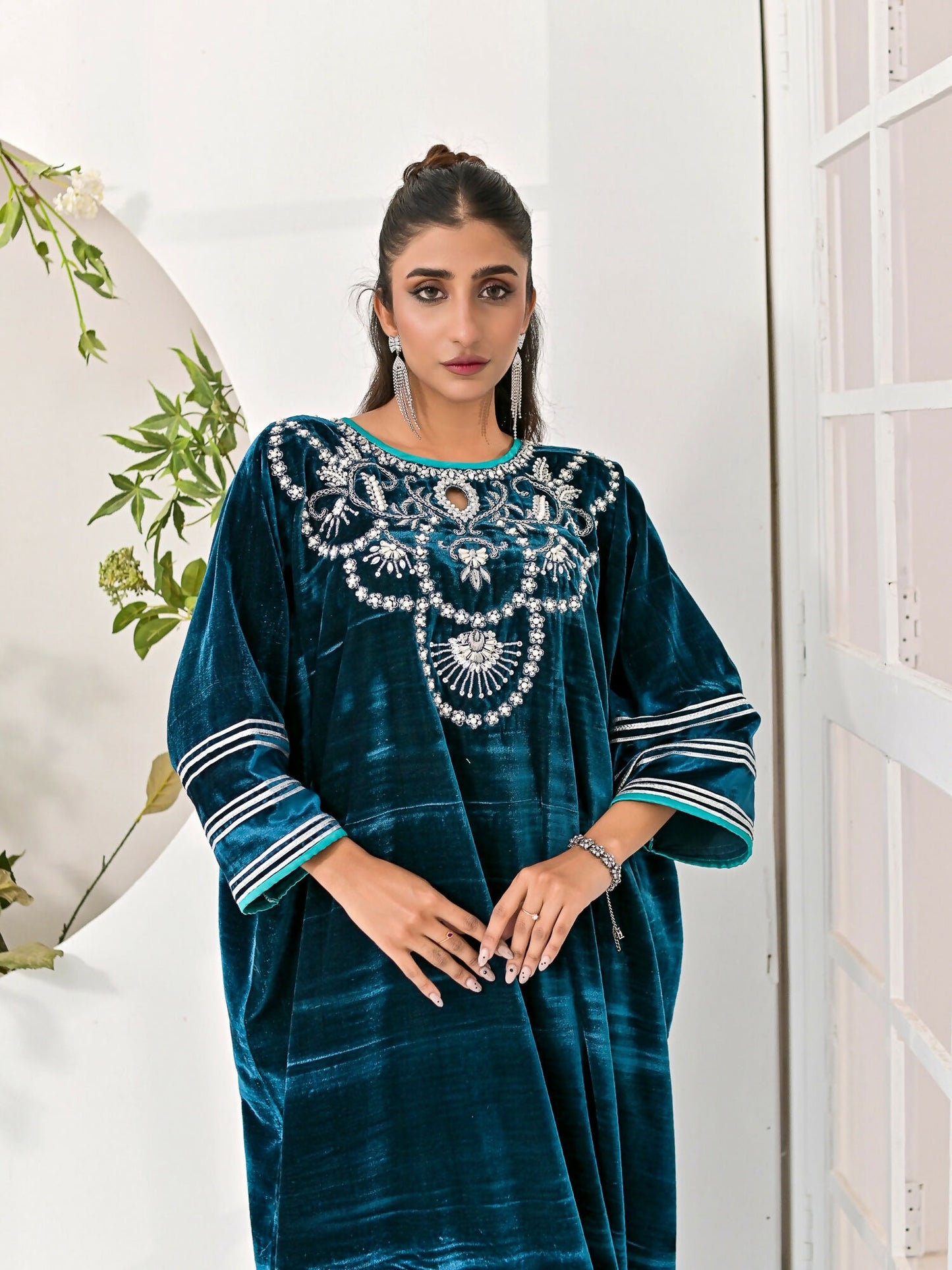 Farooq Hameed Studio Velvet Embroidered Kaftan Set-Zoi