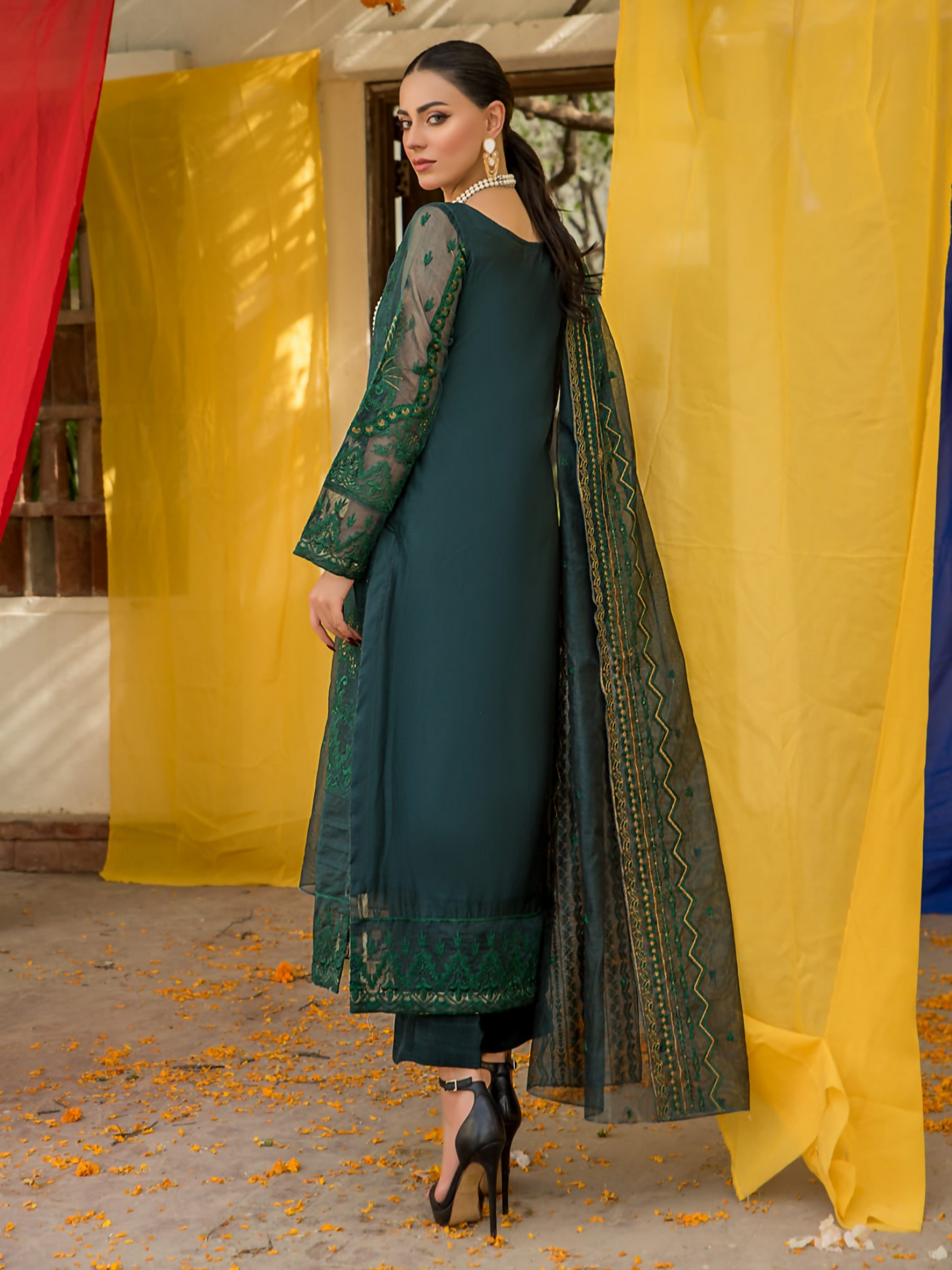 Panache Apparel Organza Net Embroidered Stitched 2-Piece Suit-Maya