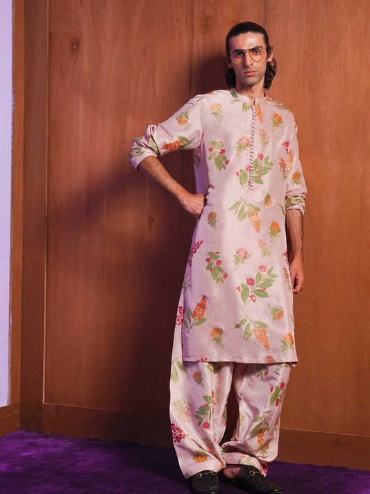 Rose Gold Hussain Rehar BASIC NOT BASIC IV Raw Silk Embroidered Stitched 2-Piece Suit-Champagne