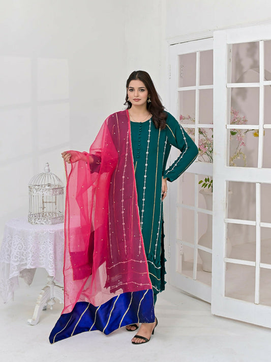 Ruby's Couture Chamak Dhamak Chiffon Embroidered Stitched 3-Piece Suit-Simran