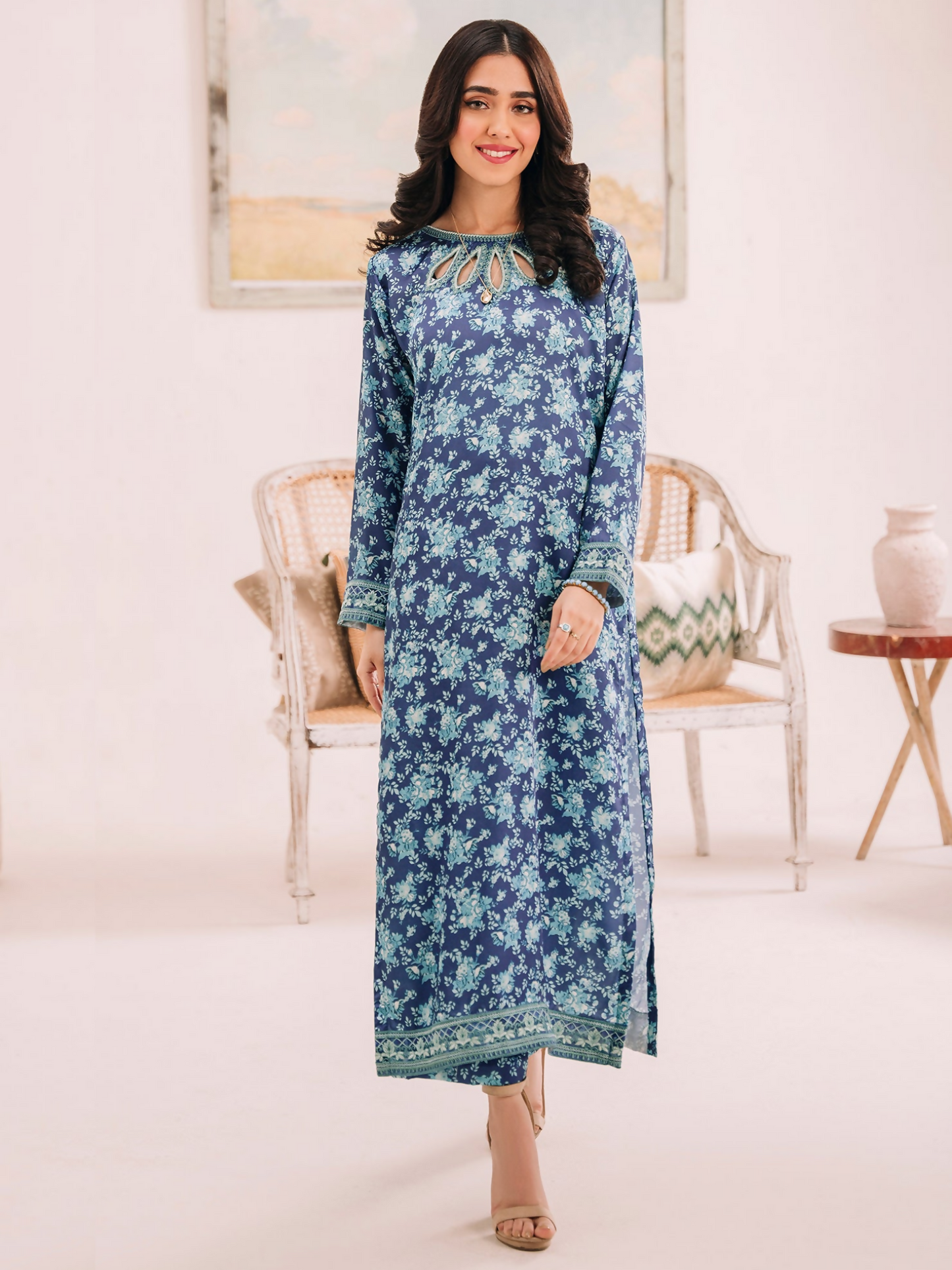 Panache Apparel Crepe Embroidered Stitched Suit-Waves