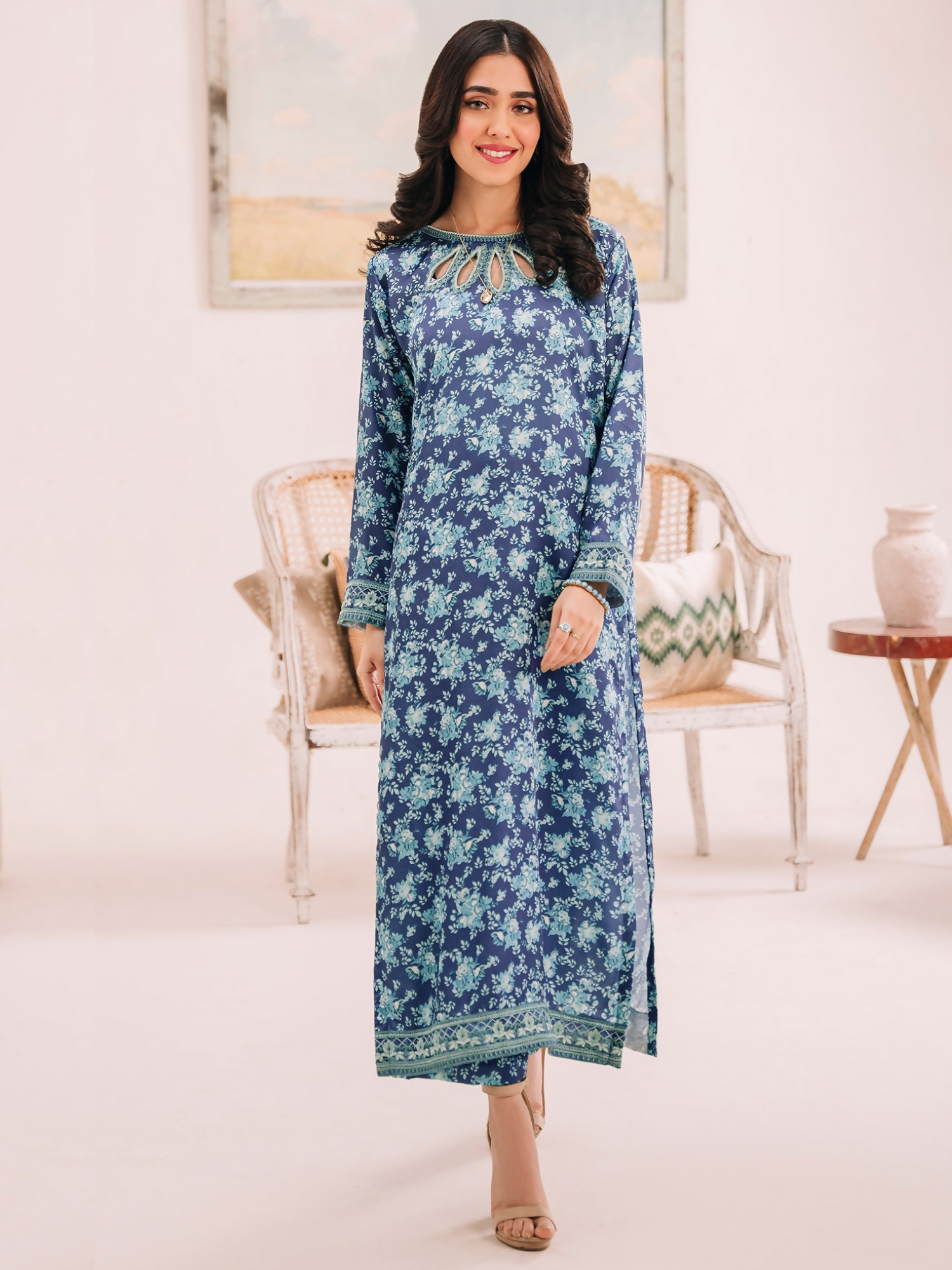 Panache Apparel Crepe Embroidered Stitched Suit-Waves