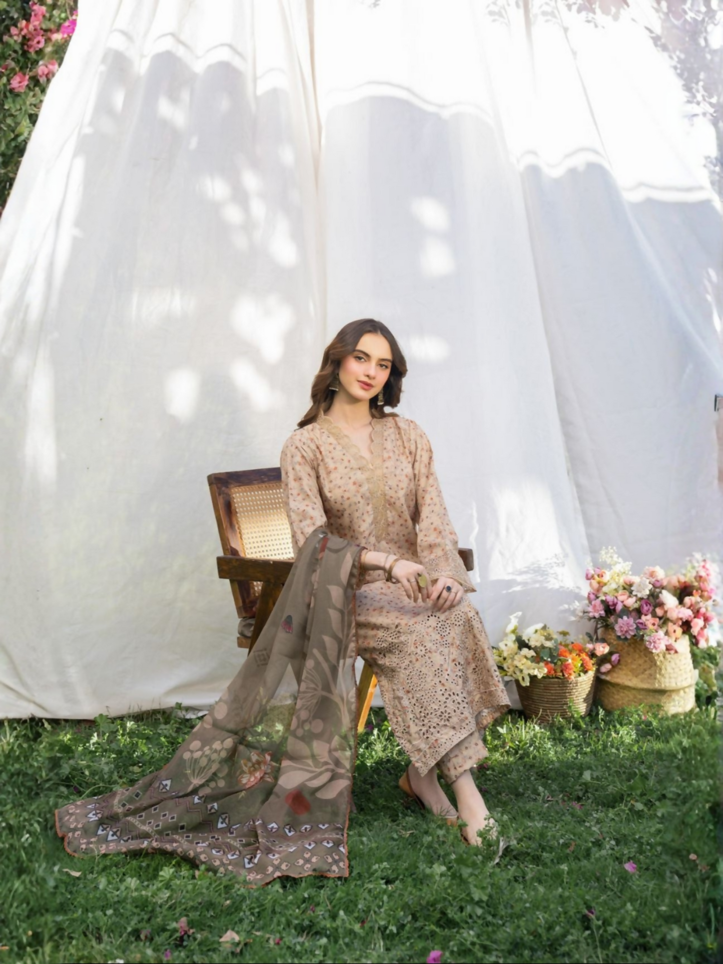 Panache Apparel Serenity Lawn Embroidered Stitched Suit-Desert