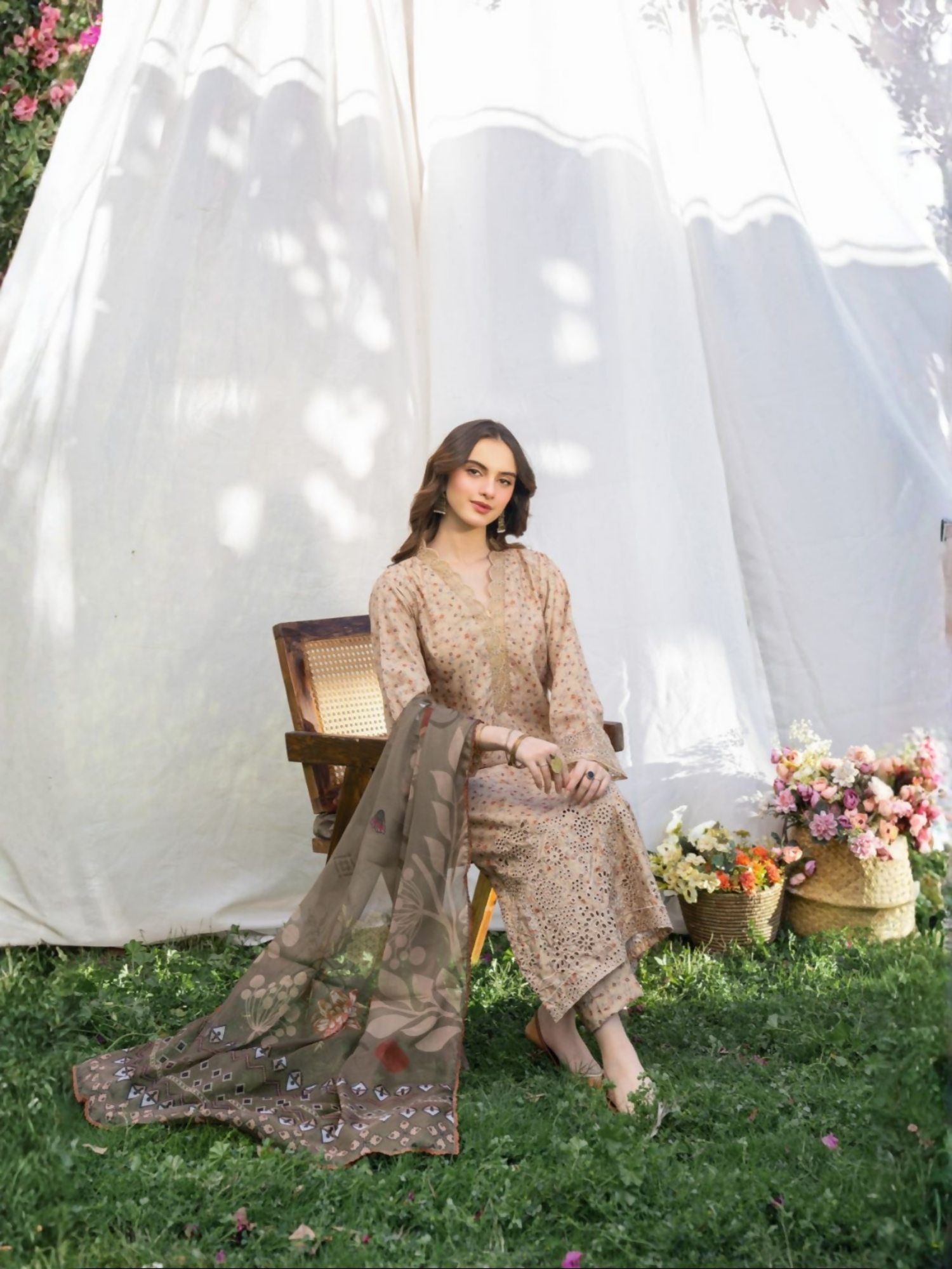 Panache Apparel Serenity Lawn Embroidered Stitched Suit-Desert