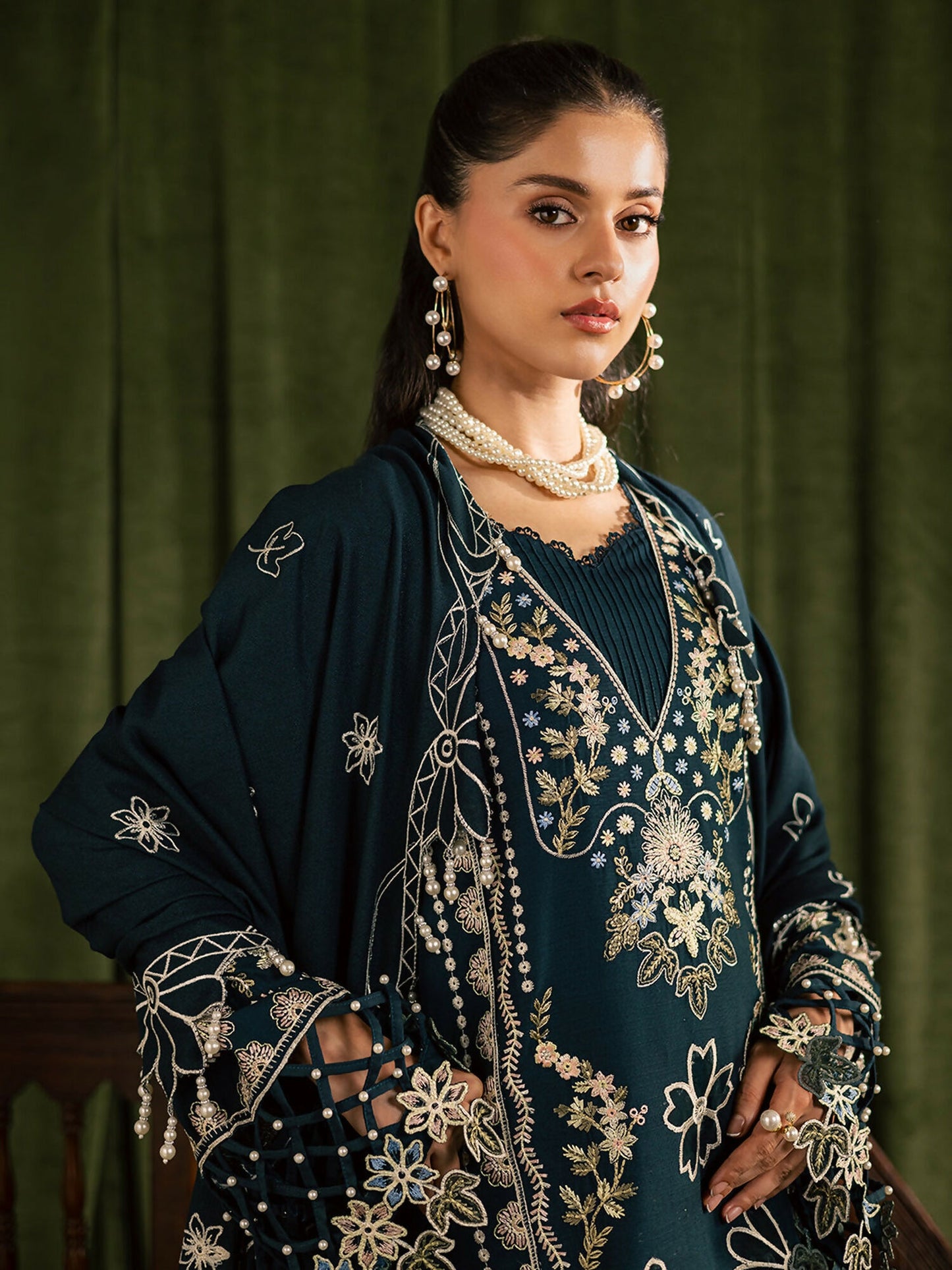 Mahnur Kaia Slub Linen Embroidered Stitched 3-Piece Suit-K- 07