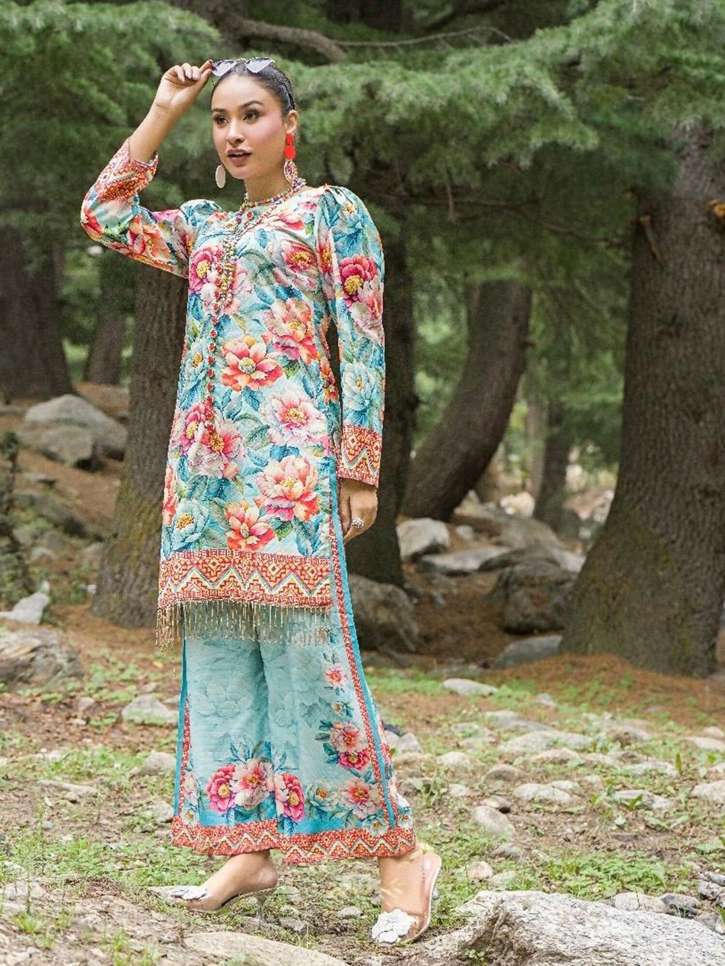 HU Studios Doriya Linen Printed Stitched 2-Piece Suit-Gul-e-Baharan