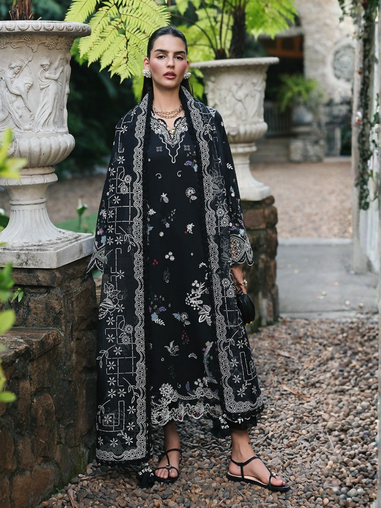 Qalamkar Qline Lawn Drop-1 Embroidered Unstitched 3-Piece Suit-RP-07-Obsidian