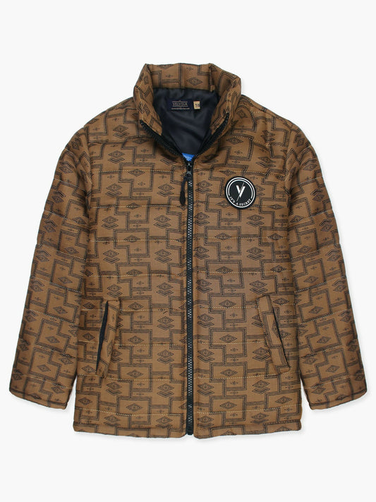 Brown Velvour Printed Puffer Jacket-VJ50-A
