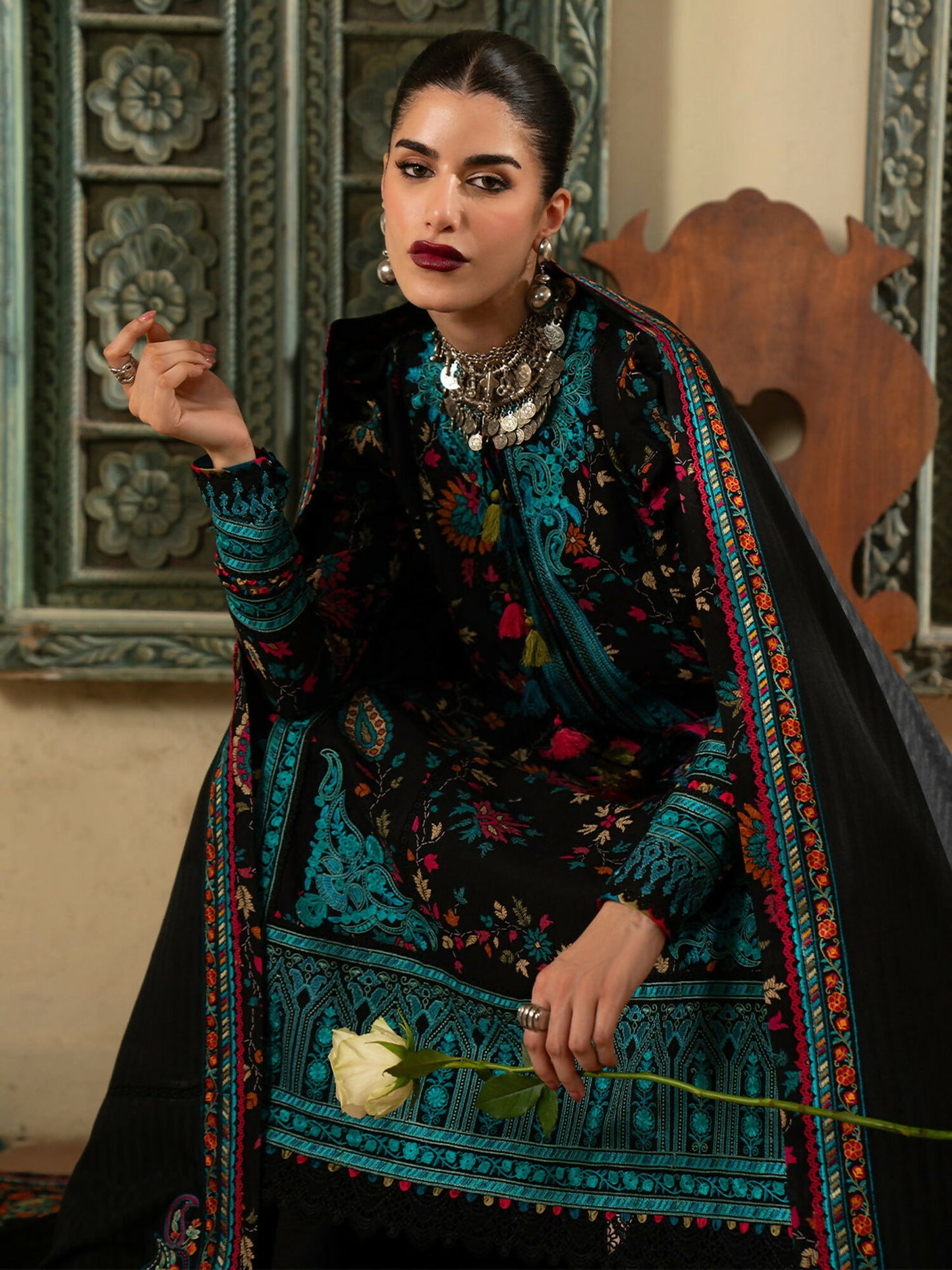 Binilyas Gulrukh Khaddar Embroidered Unstitched 3-Piece Suit-67-A
