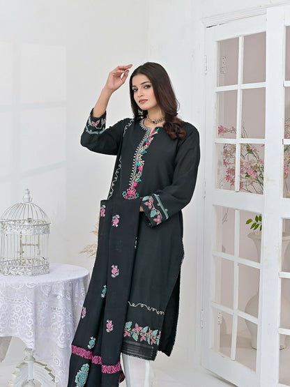 Ruby's Couture Chamak Dhamak Khadi Silk Embroidered Stitched 3-Piece Suit-Marvi
