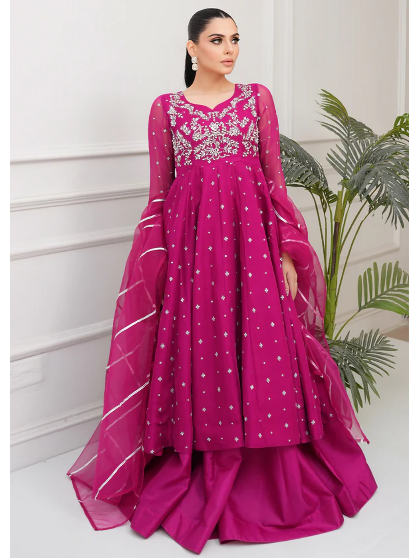Allure By IH Lehr Chiffon Embroidered Lehenga-Very Berry