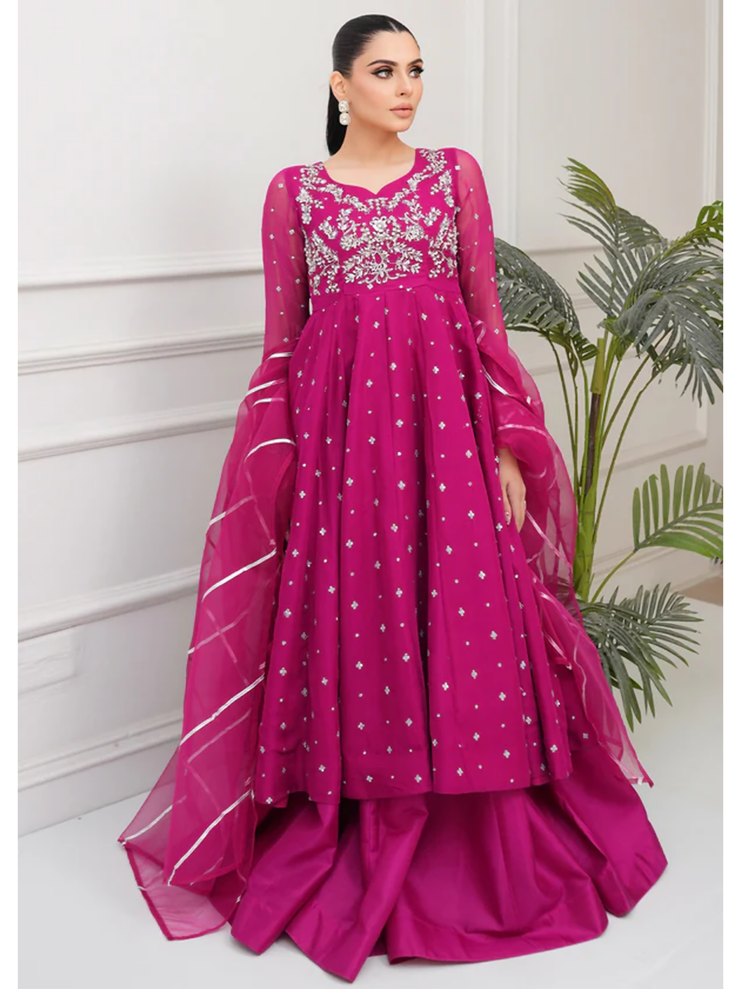 Allure By IH Lehr Chiffon Embroidered Lehenga-Very Berry