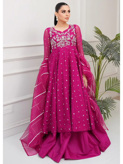 Allure By IH Lehr Chiffon Embroidered Lehenga-Very Berry