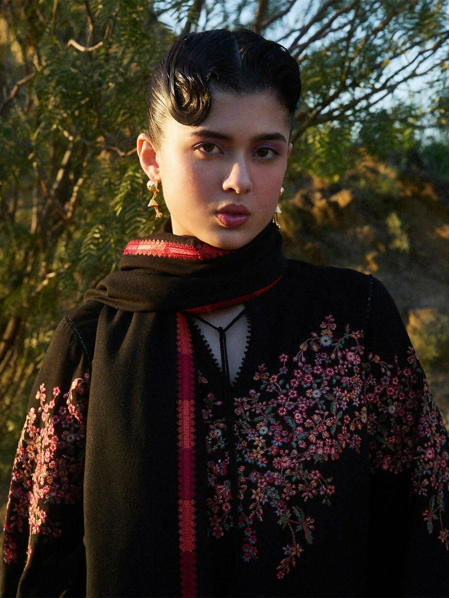 Jugnu by Hussain Rehar AW'24 Karandi Embroidered Trench Coat-Ayra