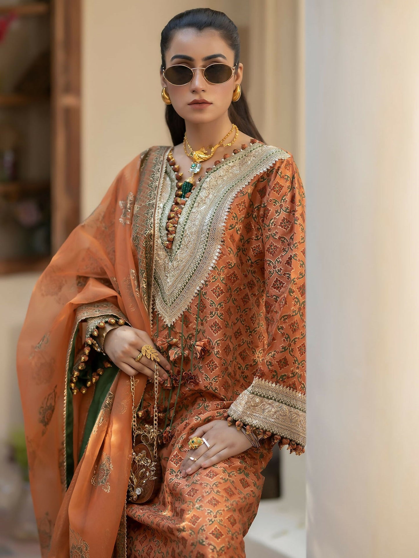 Shiza Hassan Chap Tilak Formals Pure Tusser Silk Embroidered Stitched 2-Piece Suit-Heirloom