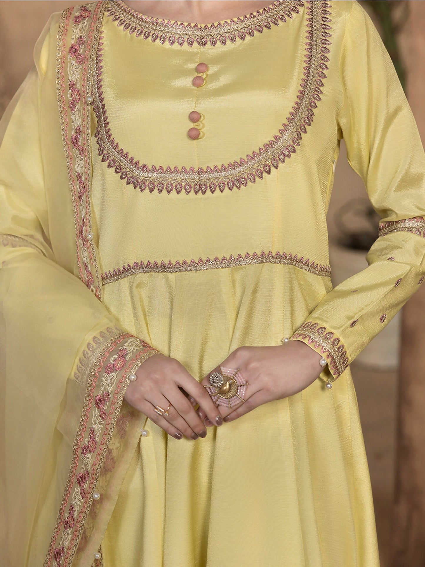 Hemstitch Raw Silk Embellished Stitched Pishwas-Sehar