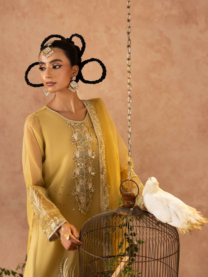 Shurooq Geet Organza Embroidered Stitched 3-Piece Suit-Jhoomar