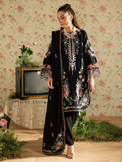 Mahnur Kaia Slub Linen Embroidered Stitched 3-Piece Suit-K- 14
