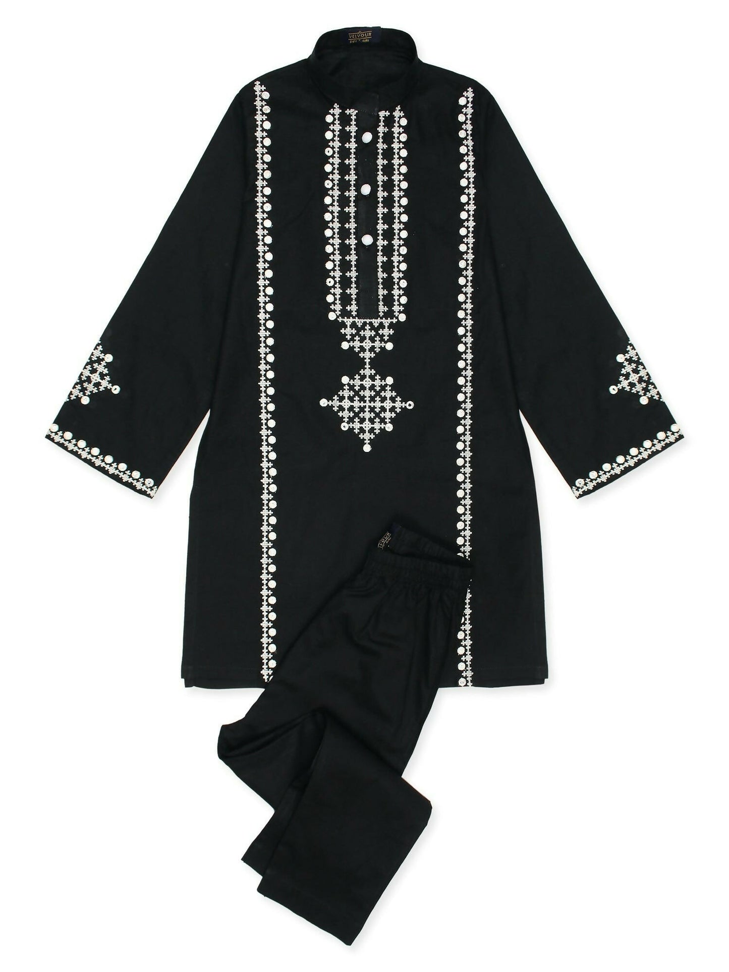 Velvour Girls Cotton Embroidered Stitched 2-Piece Suit-VG103-C