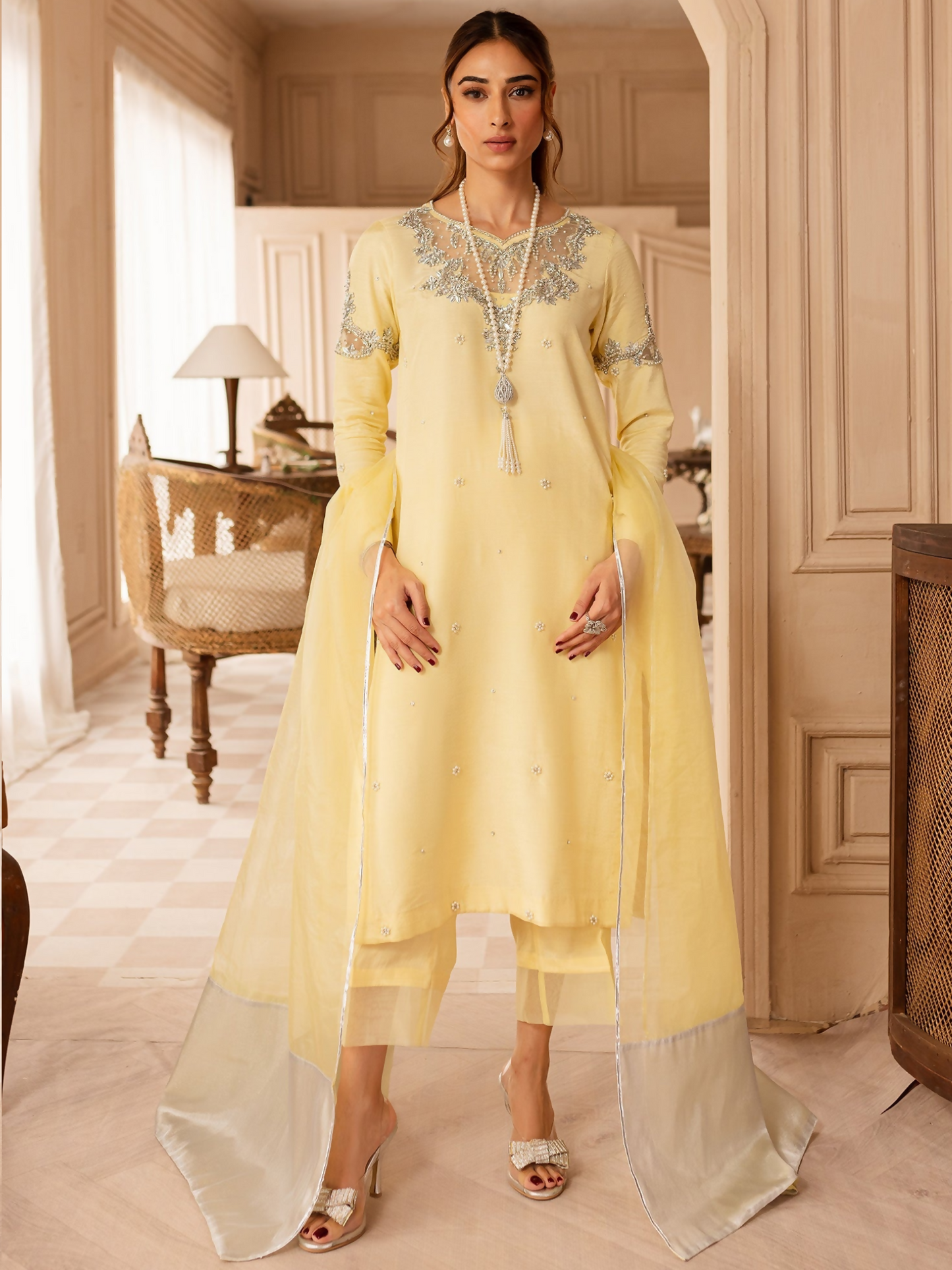 Allure By IH Luxury Pret Raw Silk Embellished Stitched 3-Piece Suit-Faha