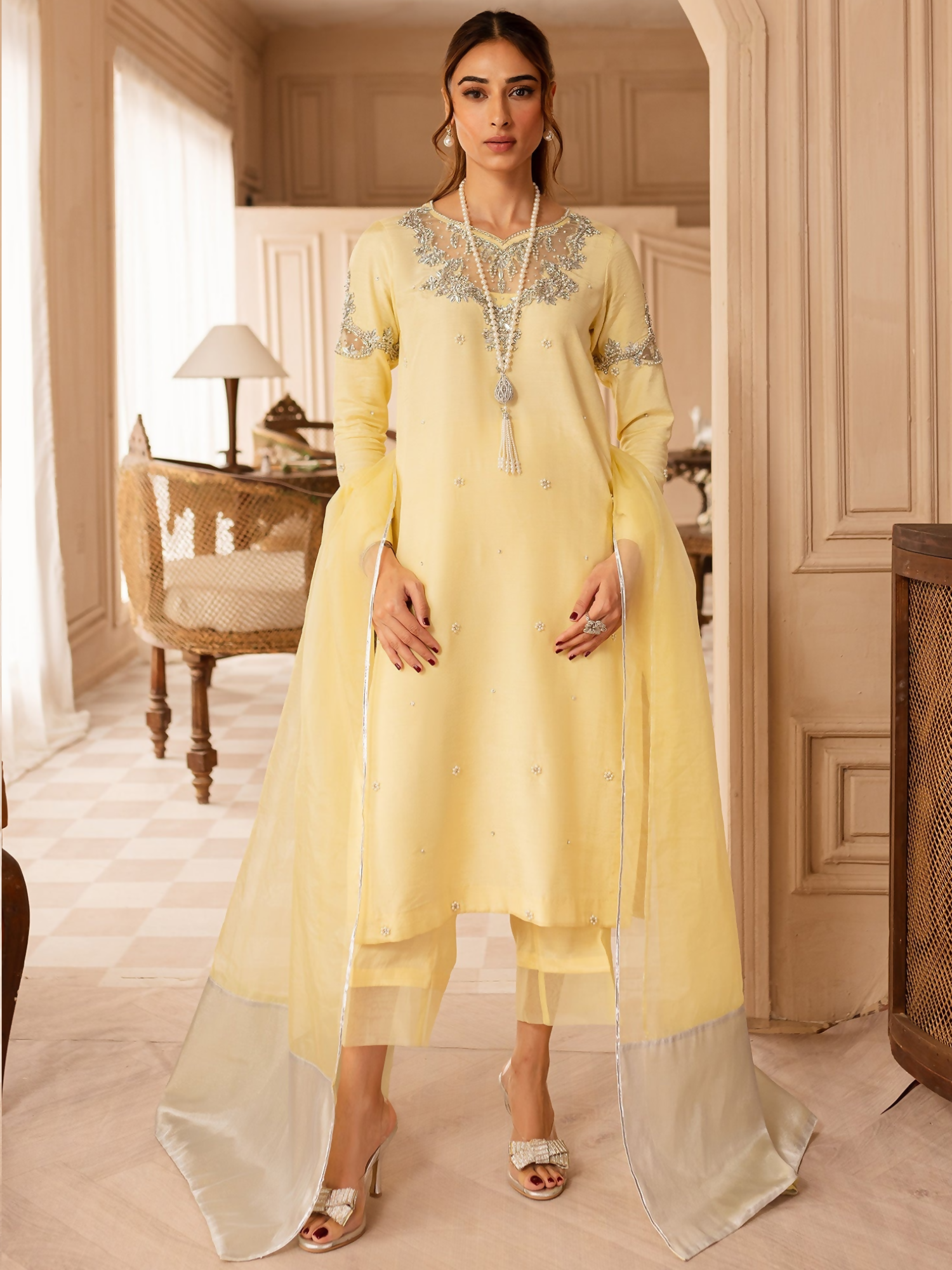 Allure By IH Luxury Pret Raw Silk Embellished Stitched 3-Piece Suit-Faha