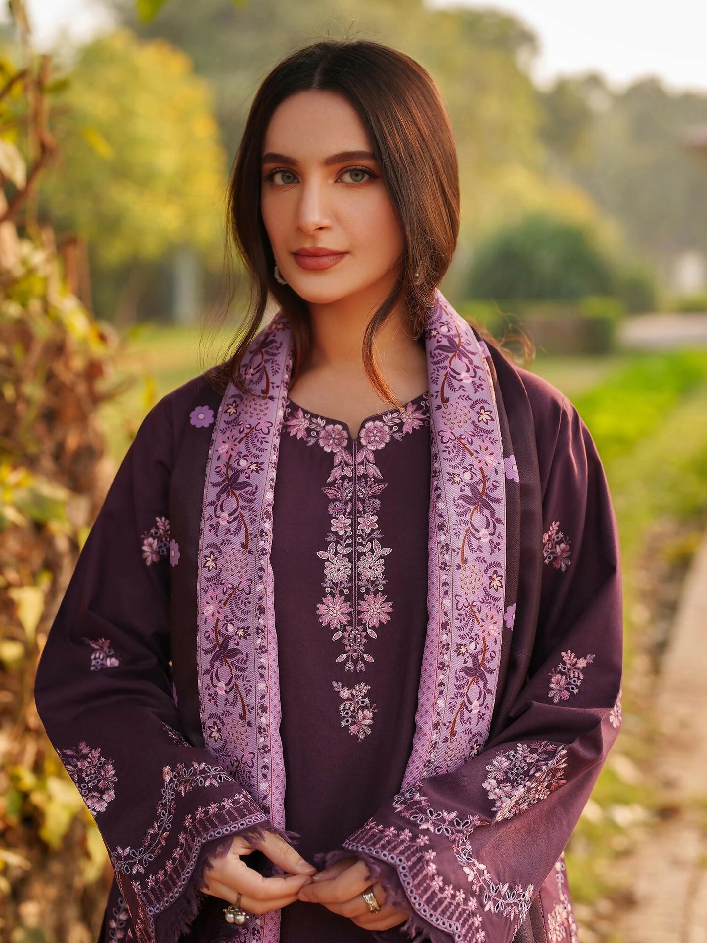 Panache Apparel Khaddar Embroidered Stitched Suit-Arwa-purple