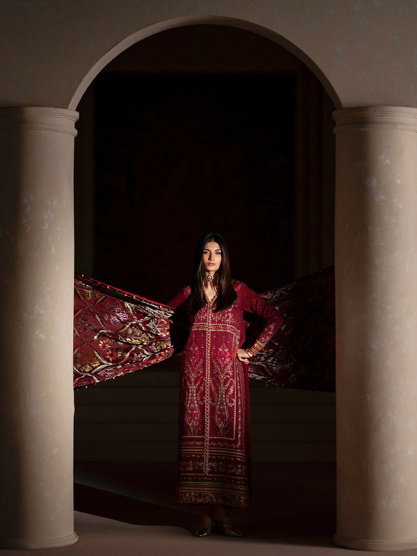 Binilyas Saqqara Kotrai Embroidered Stitched 3-Piece Suit-165-A