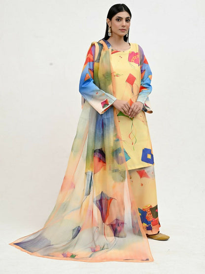 Imran Aftab Basant Mela Raw Silk Printed Stitched 3-Piece Suit-IARP 04