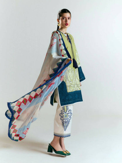 Jugnu by Hussain Rehar SS'25 Edit II Cotton Embroidered Unstitched 3-Piece Suit-Bia