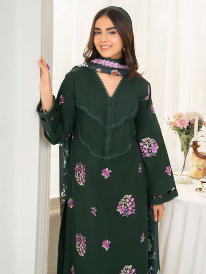 Panache Apparel Winter Basics Khaddar Embroidered Stitched 3-Piece Suit-Spruce