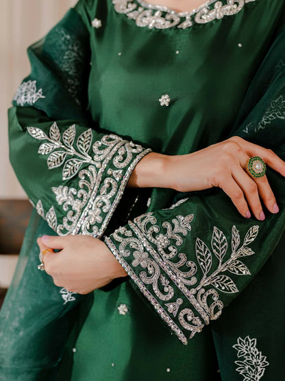 Allure By IH Raw Silk Embellished Stitched 3-Piece Suit-Camelia