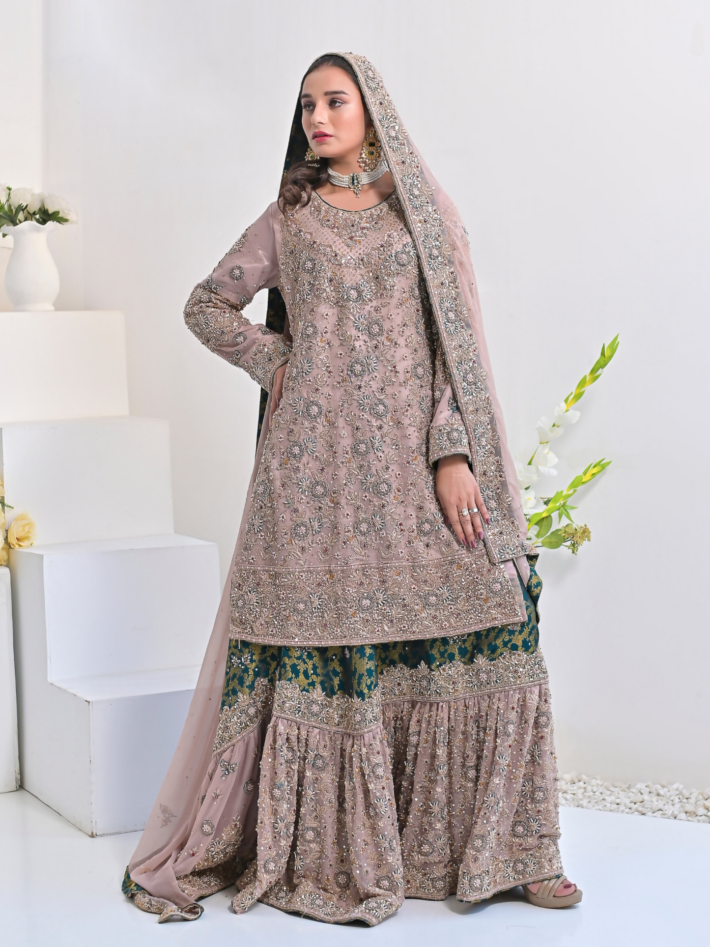 Ruby's Couture Wedding Collection Chiffon Embellished Sharara-Zimal