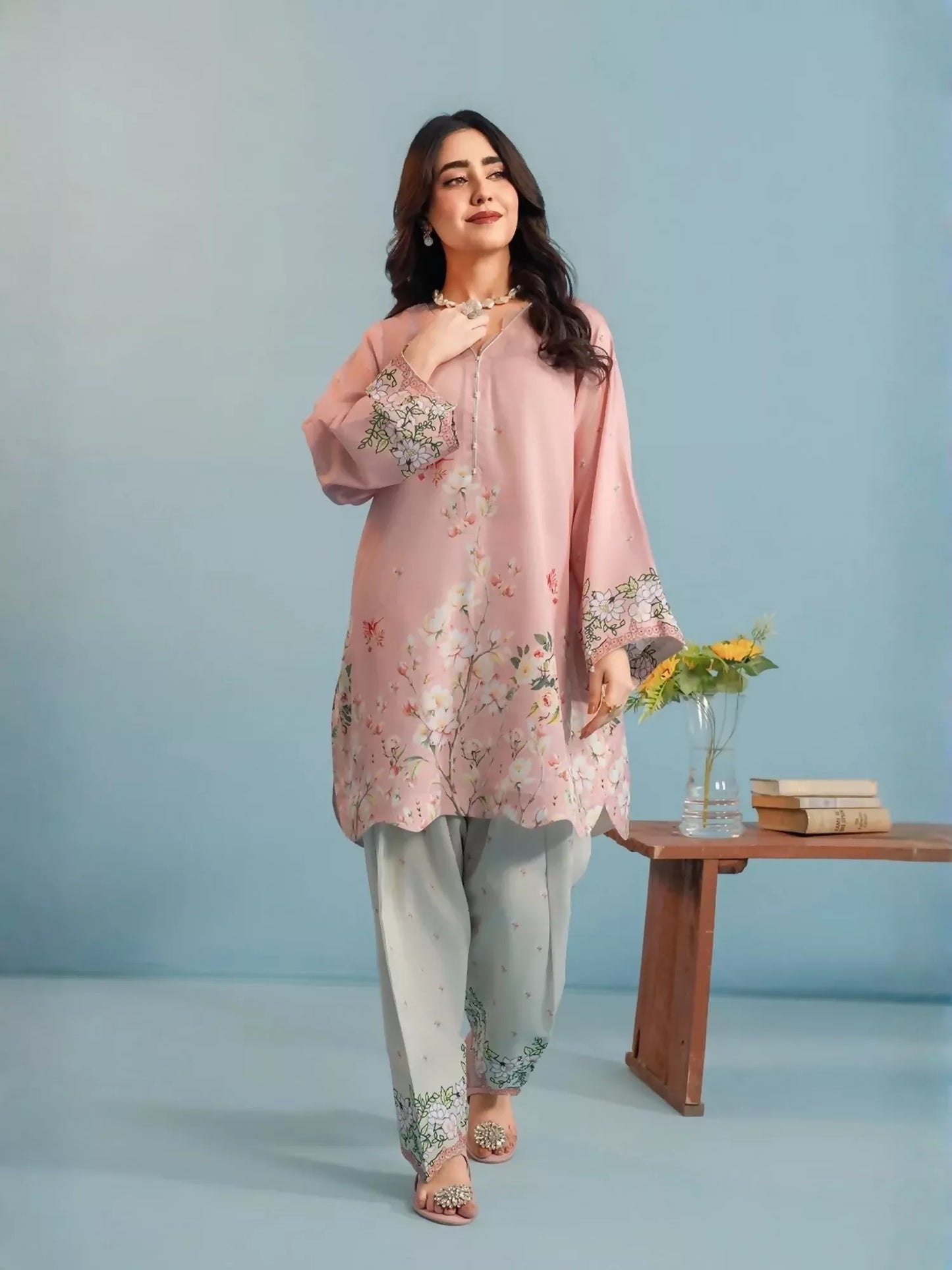 Panache Apparel Dear Summer Silk Lawn Printed Stitched Suit-Bloom Side