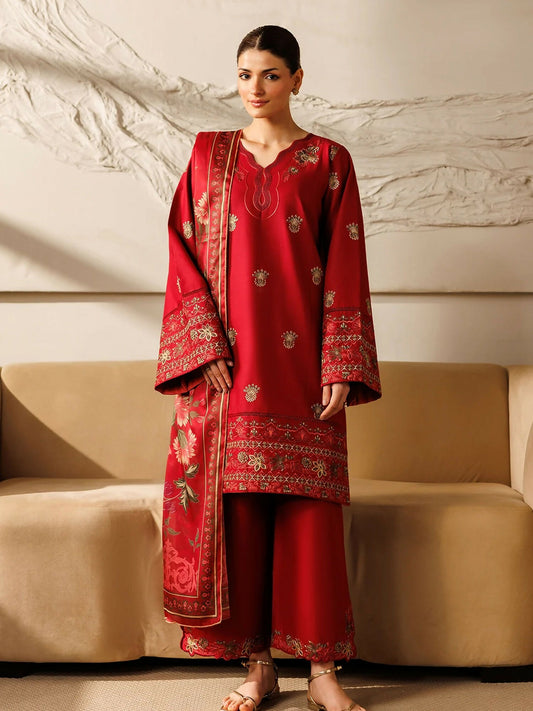 Panache Apparel Mistfall Ramadan Edit Cotton Embroidered Stitched Suit-Terracotta
