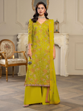 Hemstitch Chiffon Embroidered Stitched 3-Piece Suit-Parrot Green