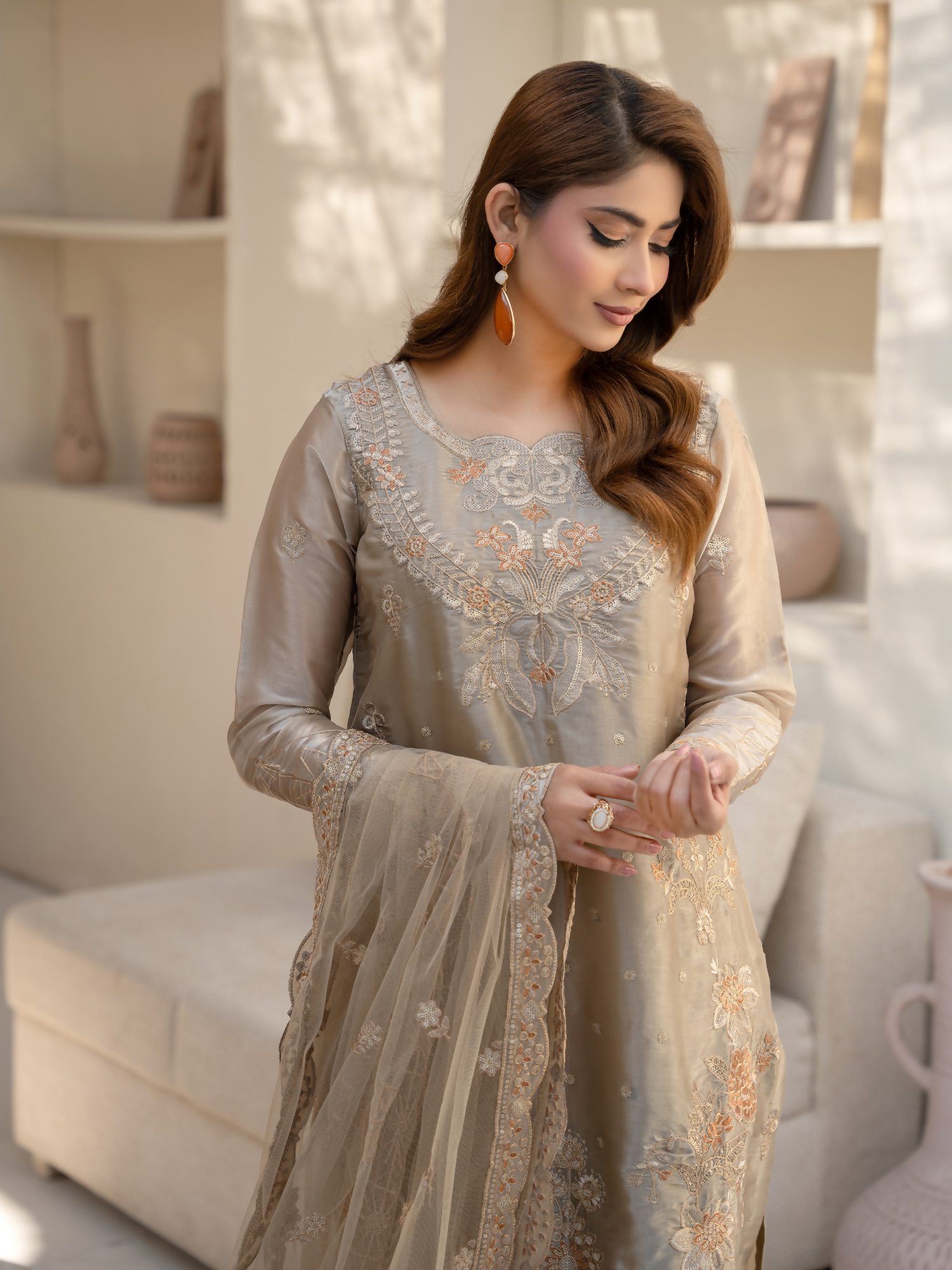 Noori Silk Embroidered Stitched 3-Piece Suit