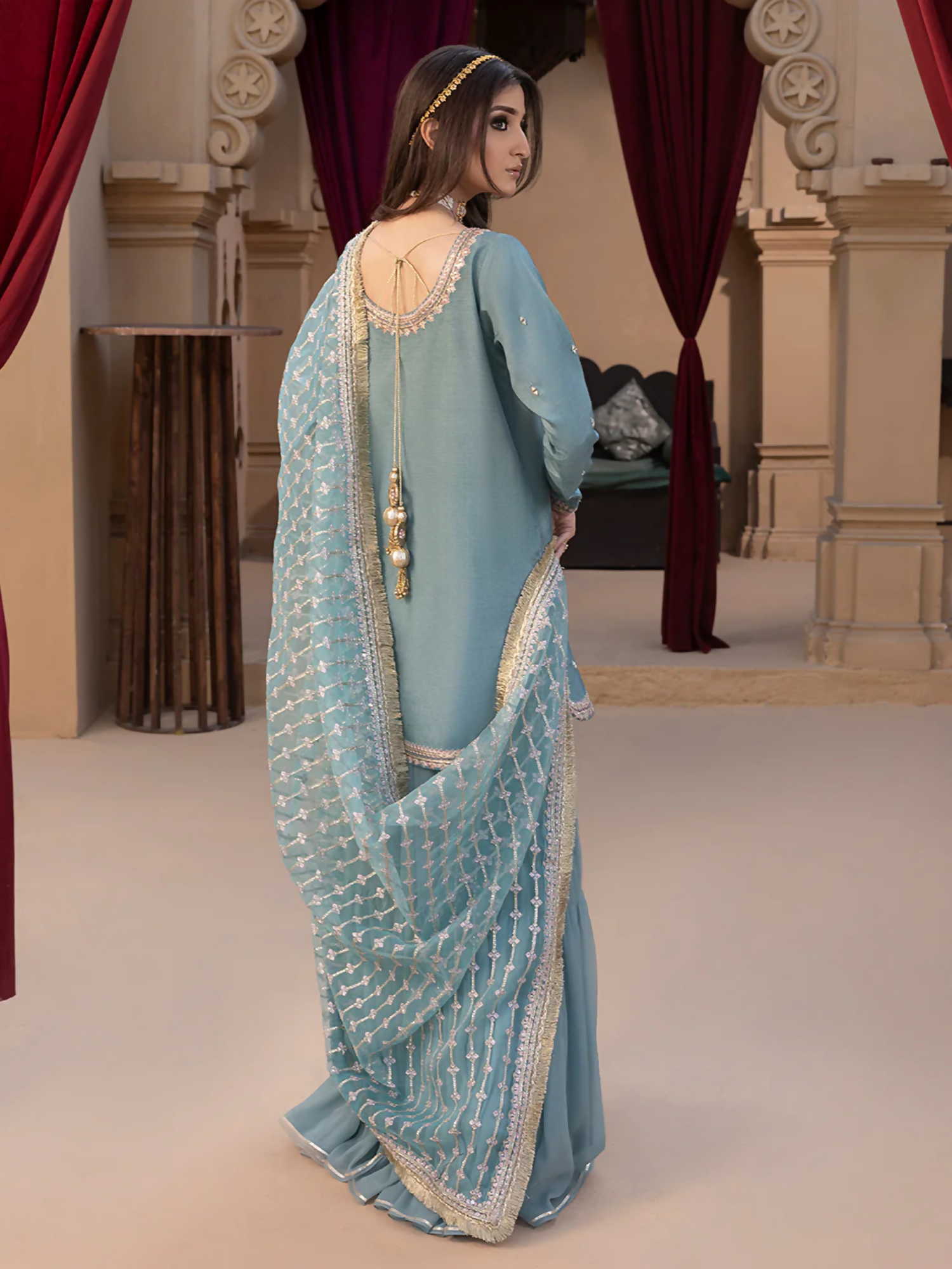 Hemstitch Raw Silk Embroidered Stitched Gharara-Layla