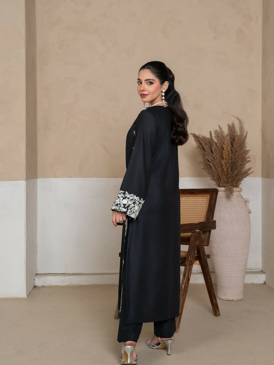 Stylish Collection Whisper Pret Linen Embroidered Stitched 2-Piece Suit-Black Margarita Embroidered