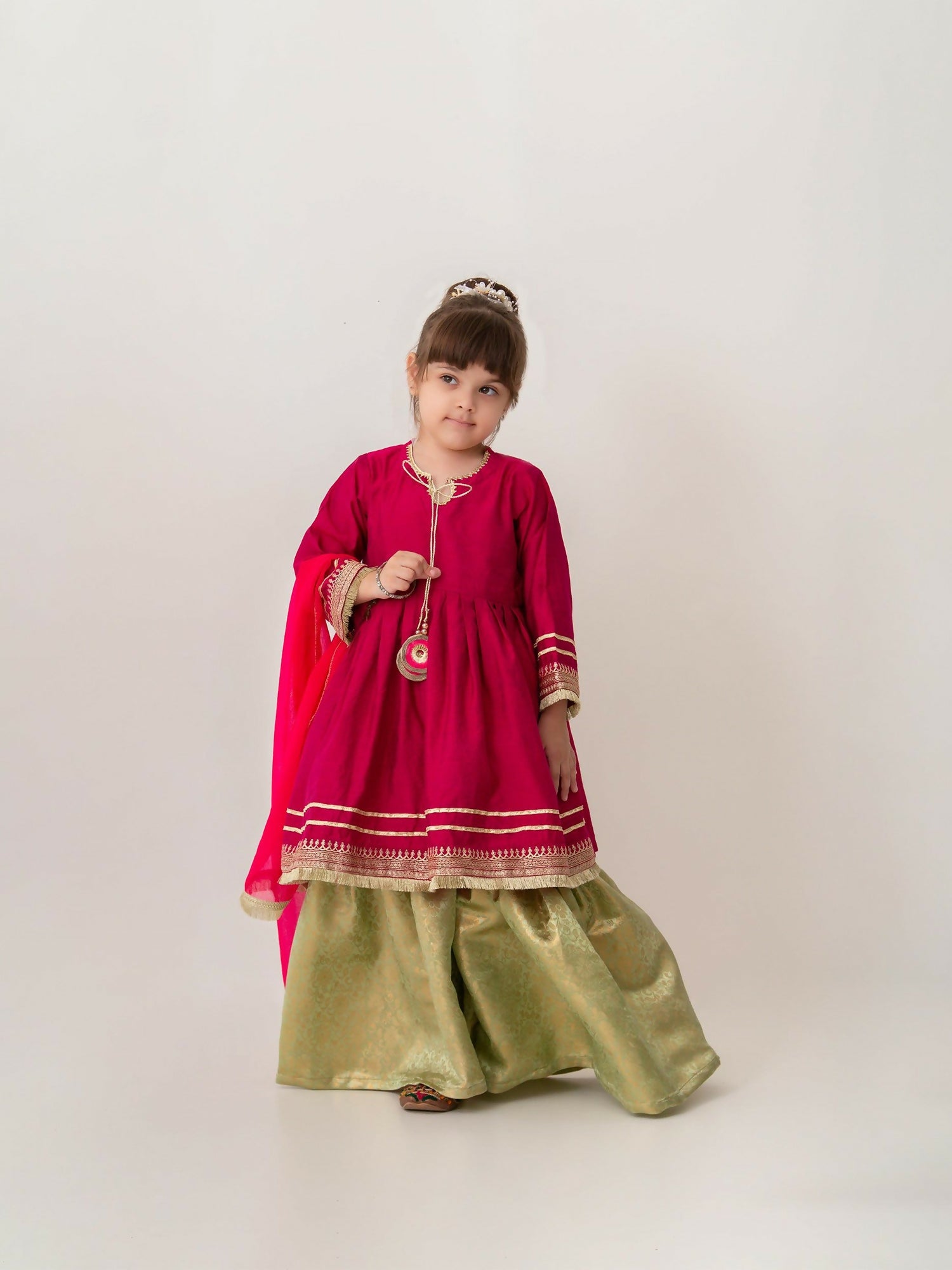 Kidoz Kloset Cotton Silk Embroidered Stitched 3-Piece Suit-Candy Cuddle